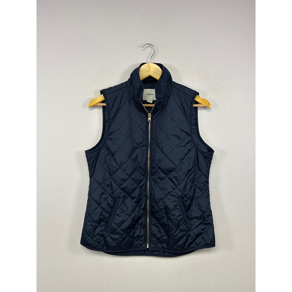 Equestrian Old Navy Womens Med Navy Blue Diamond Quilted Full Zip Mock Neck Vest